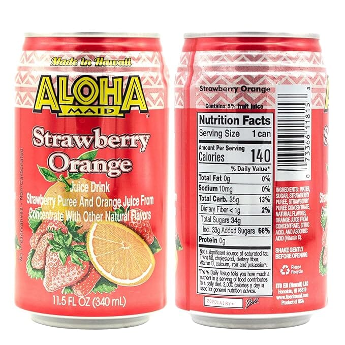 Aloha Maid Natural, Strawberry Orange, 11.5 Fluid Ounce, Pack of 6 ALOHA MAID 11.5 FO-6 Count