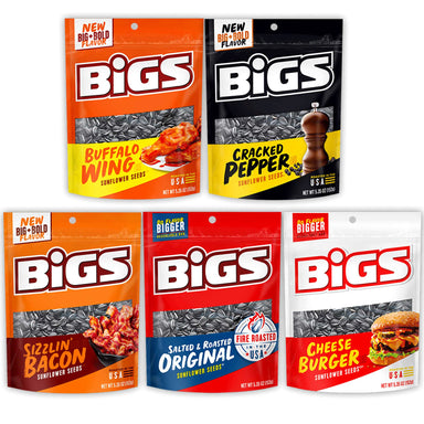 BIGS Sunflower Seeds Variety Pack, 5 Flavors, 5.35 Ounce Each, 1 Bag per Flavor Snackathon
