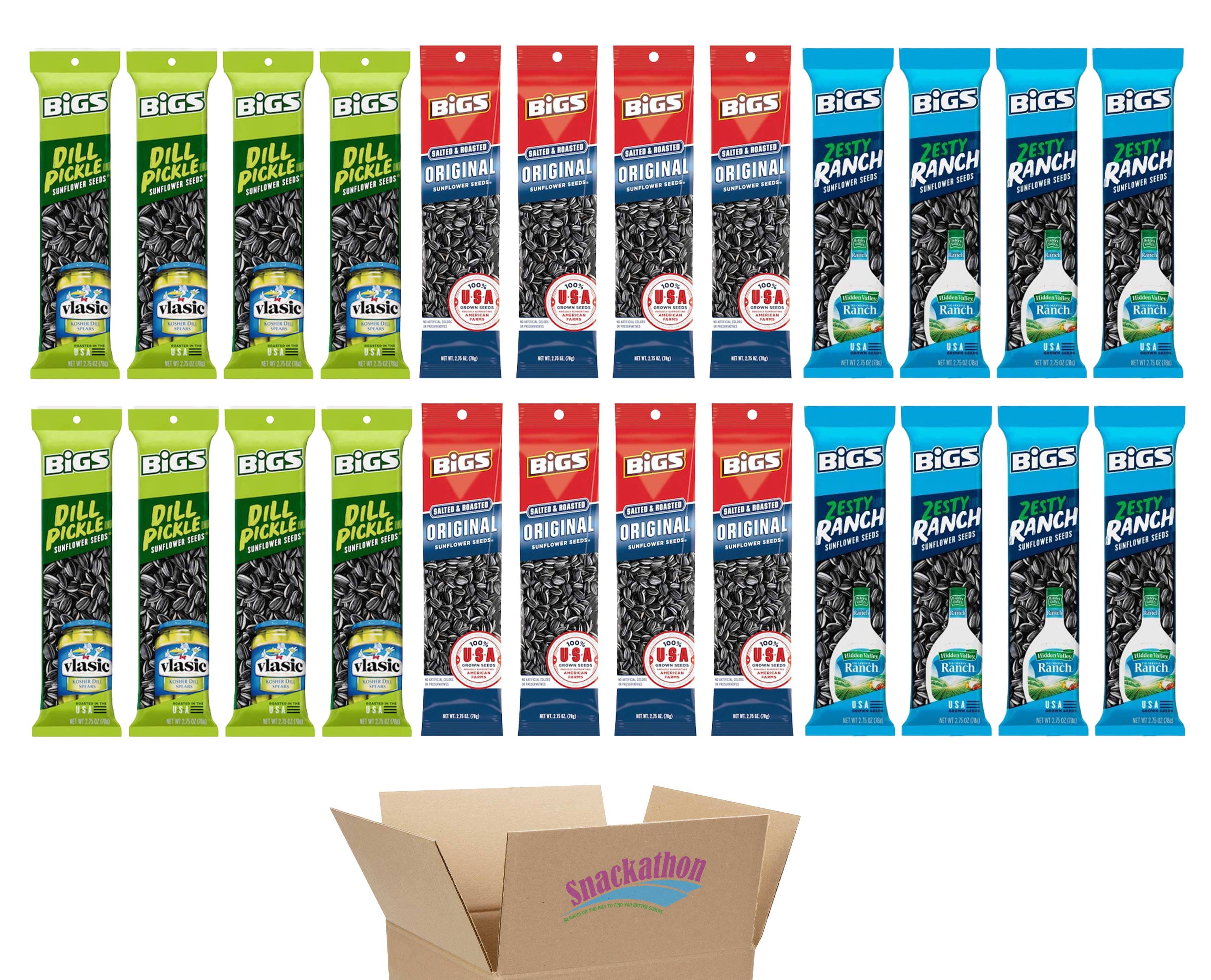 BIGS Sunflower Seeds Variety Pack (Original, Dill Pickle, Zesty Ranch), 2.75 Ounce Each, 8 per Flavor (Pack of 24) Snackathon Original Dill Ranch 24 Pack