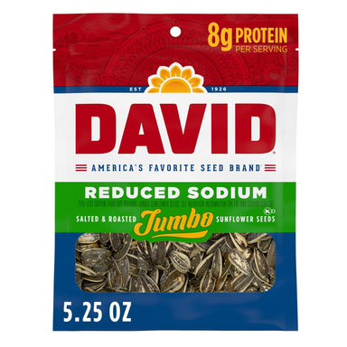 DAVID Seeds Reduced Sodium Salted and Roasted Jumbo Sunflower Seeds, Keto Friendly Snack, 5.25 Ounce DAVID