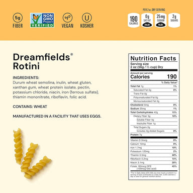 Dreamfields Pasta Healthy Carb Living, Rotini, 13.25 Ounce Box, Case of 12 Dreamfields