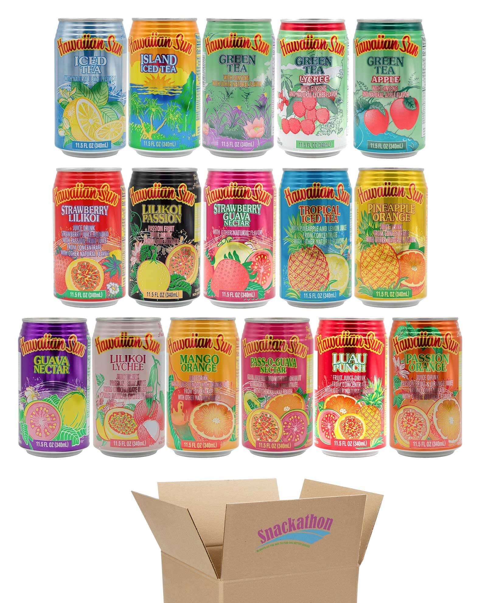 Hawaiian Sun Drinks, All Flavors, 1 Can per Flavor, Total 16 Cans Snackathon All Flavors 11.5 Fl Oz (Pack of 16)