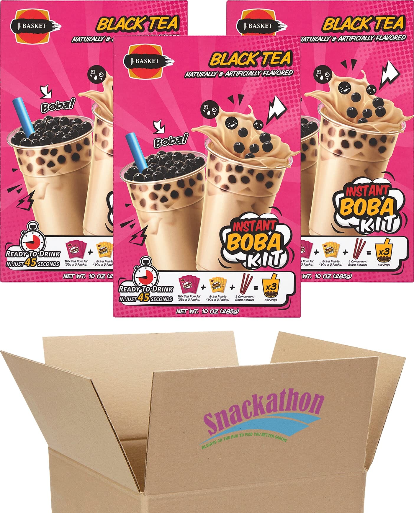 Instant Boba Bubble Pearl Milk Tea Kit with Authentic Tapioca Boba, Straws Included, 9 Servings (Black Tea, 9 Servings) Snackathon