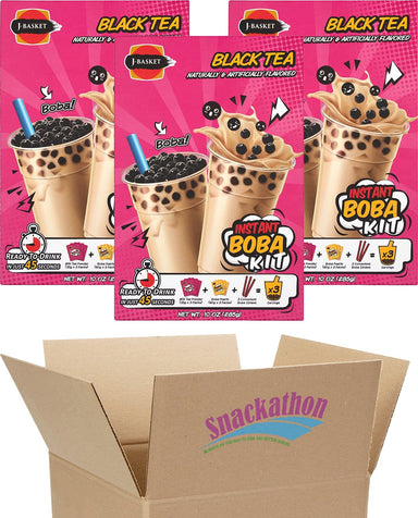 Instant Boba Bubble Pearl Milk Tea Kit with Authentic Tapioca Boba, Straws Included, 9 Servings (Black Tea, 9 Servings) Snackathon