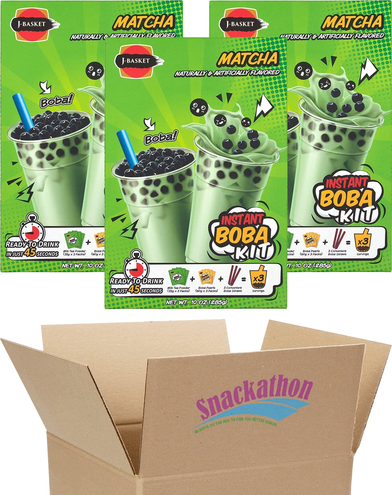 Instant Boba Bubble Pearl Milk Tea Kit with Authentic Tapioca Boba, Straws Included, 9 Servings (Matcha, 9 Servings) Snackathon