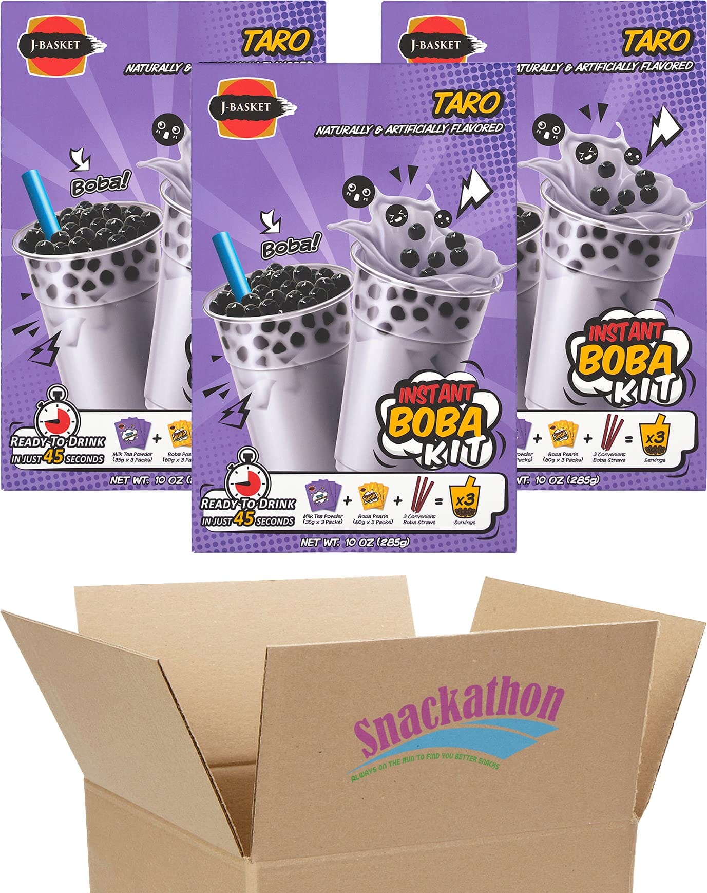 Instant Boba Bubble Pearl Milk Tea Kit with Authentic Tapioca Boba, Straws Included, 9 Servings (Taro, 9 Servings) Snackathon