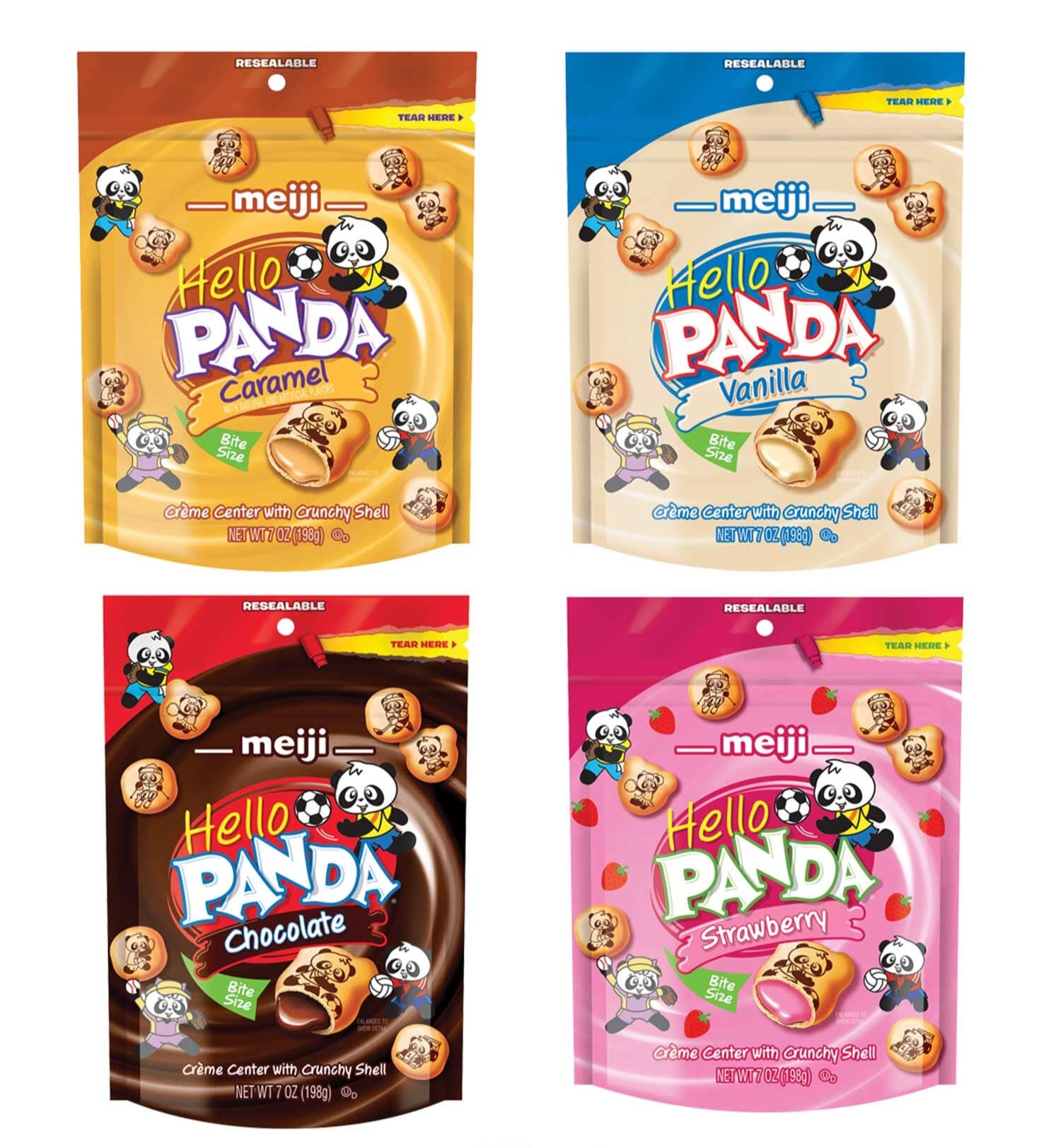 Meiji Hello Panda Cookies, 4-Flavor Bags, 7 Ounce Bag Snackathon Variety 4 Flavors 7 Ounce (Pack of 4)