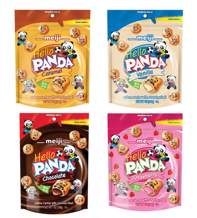 Meiji Hello Panda Cookies, 4-Flavor Bags, 7 Ounce Bag Snackathon Variety 4 Flavors 7 Ounce (Pack of 4)
