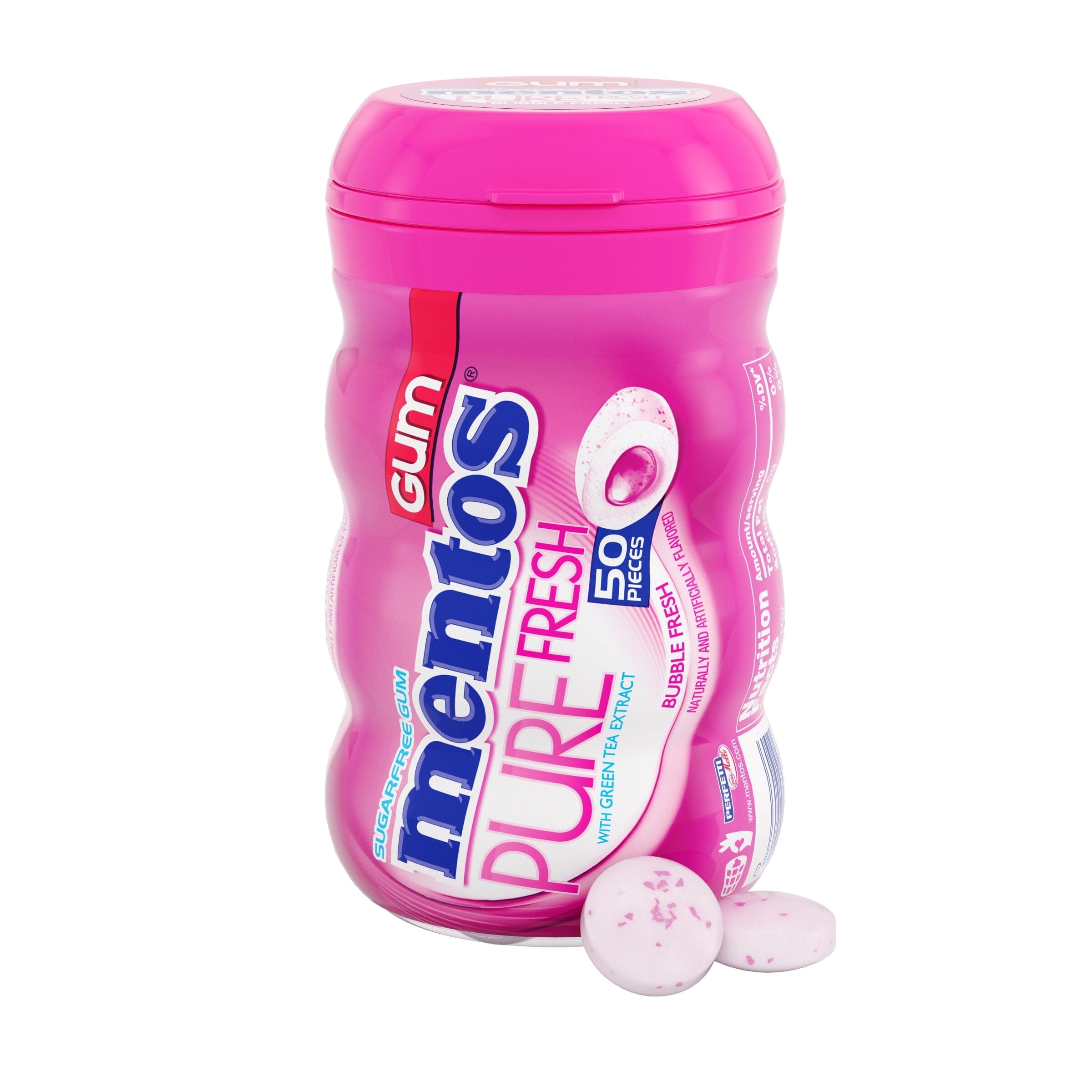 Mentos Pure Fresh Sugar-Free Chewing Gum with Xylitol, Bubble Fresh, Regular Size, 5 Count Mentos