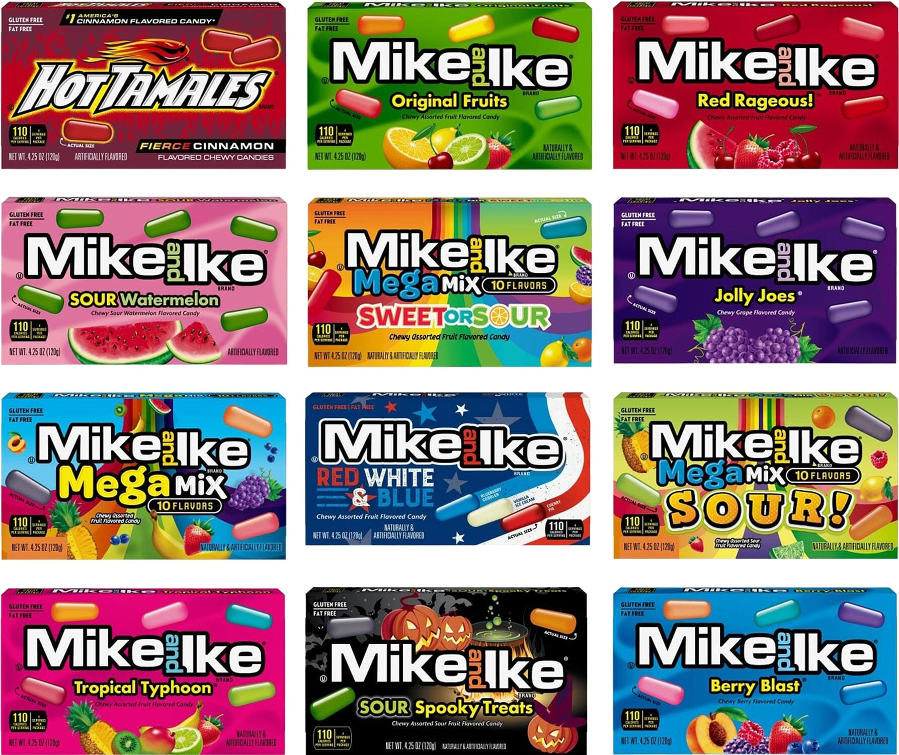 Mike and Ike Chewy Candy, Theater Box, Variety 12 Flavors, 4.25 Ounce Snackathon
