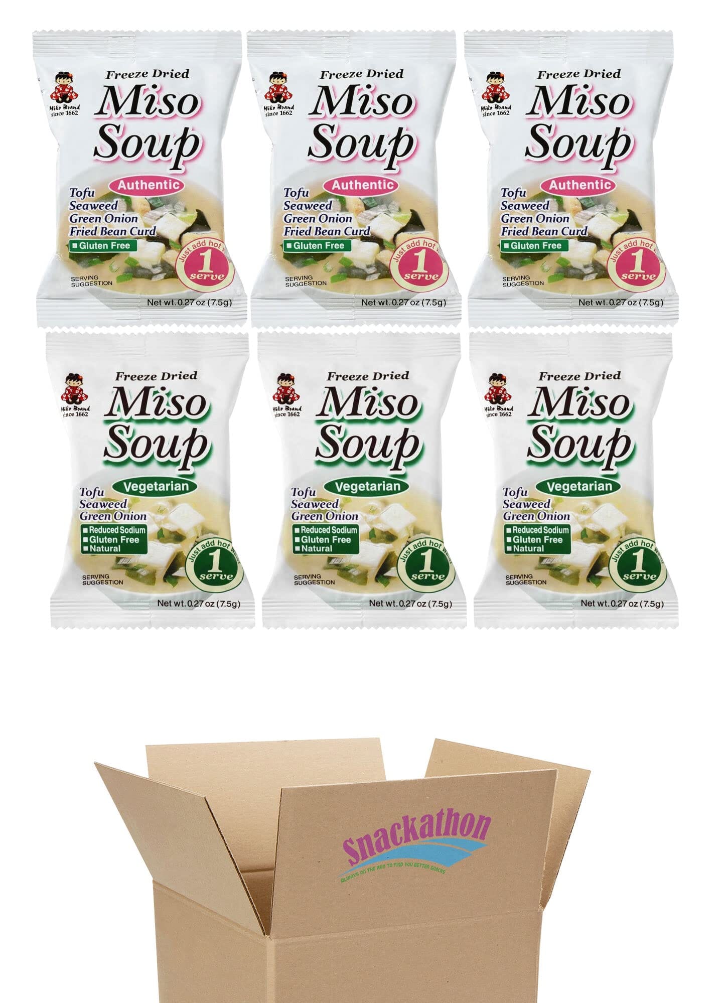 Miko Freeze Dried Instant Miso Soup, Variety, 0.27 Ounce (Pack of 6) Snackathon Foods