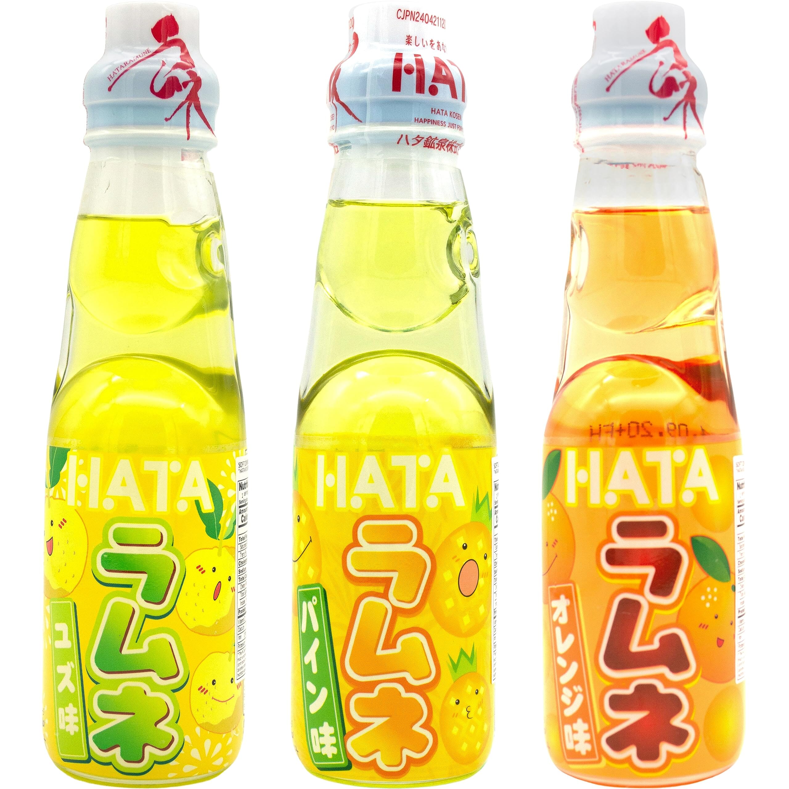 Ramune Japanese Soda, 3 Citrus Variety, Yuzu, Orange, Pineapple, 6.76 Fluid Ounce Each Snackathon