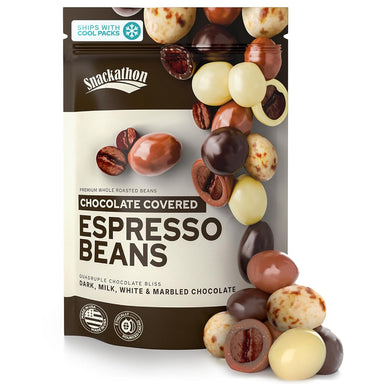 Snackathon Chocolate Covered Espresso Beans, 4 Chocolate Blend, 1 Pound Snackathon