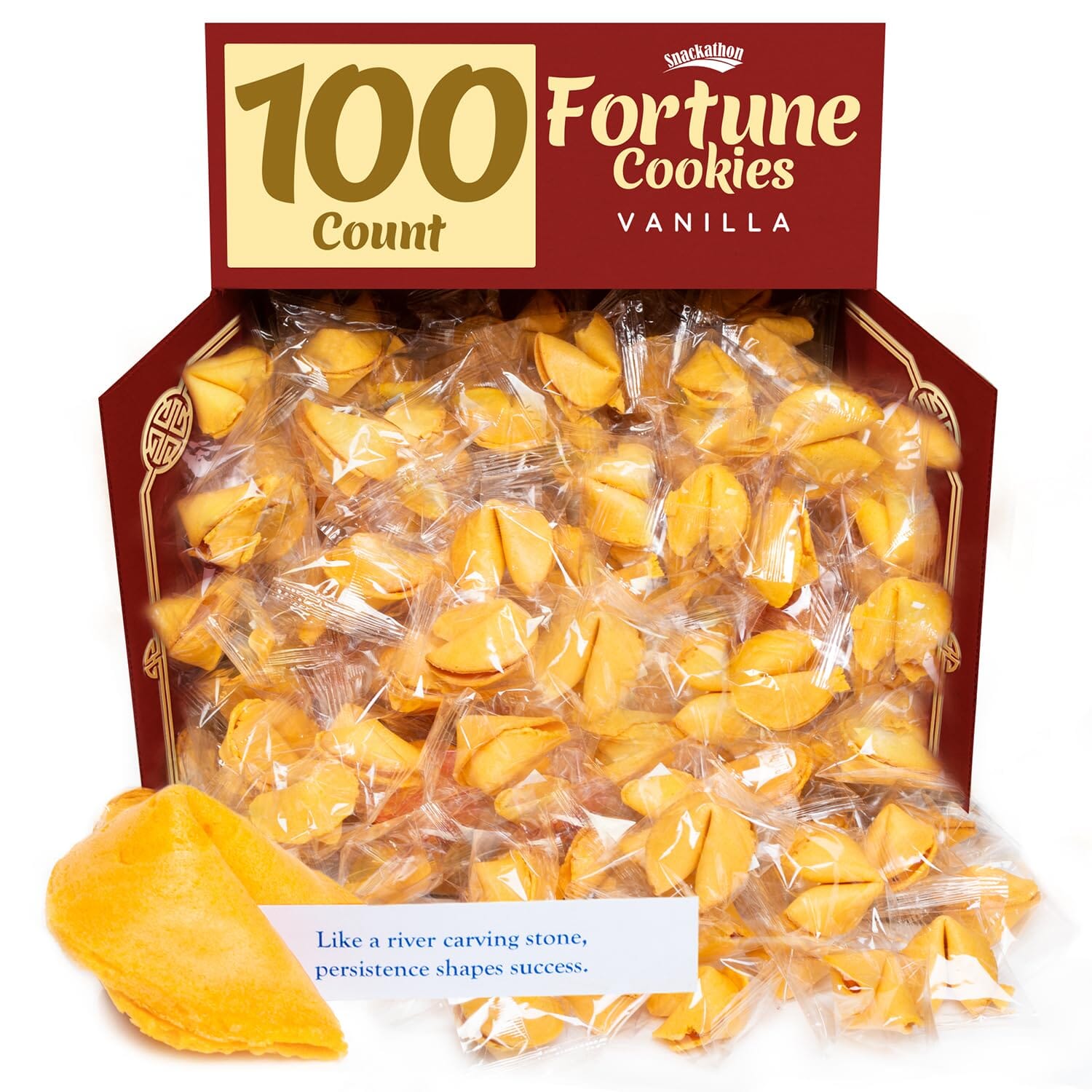 Snackathon Fortune Cookies, Individually Wrapped, Bulk Pack, Premium USA Made Snackathon Vanilla 100 Count