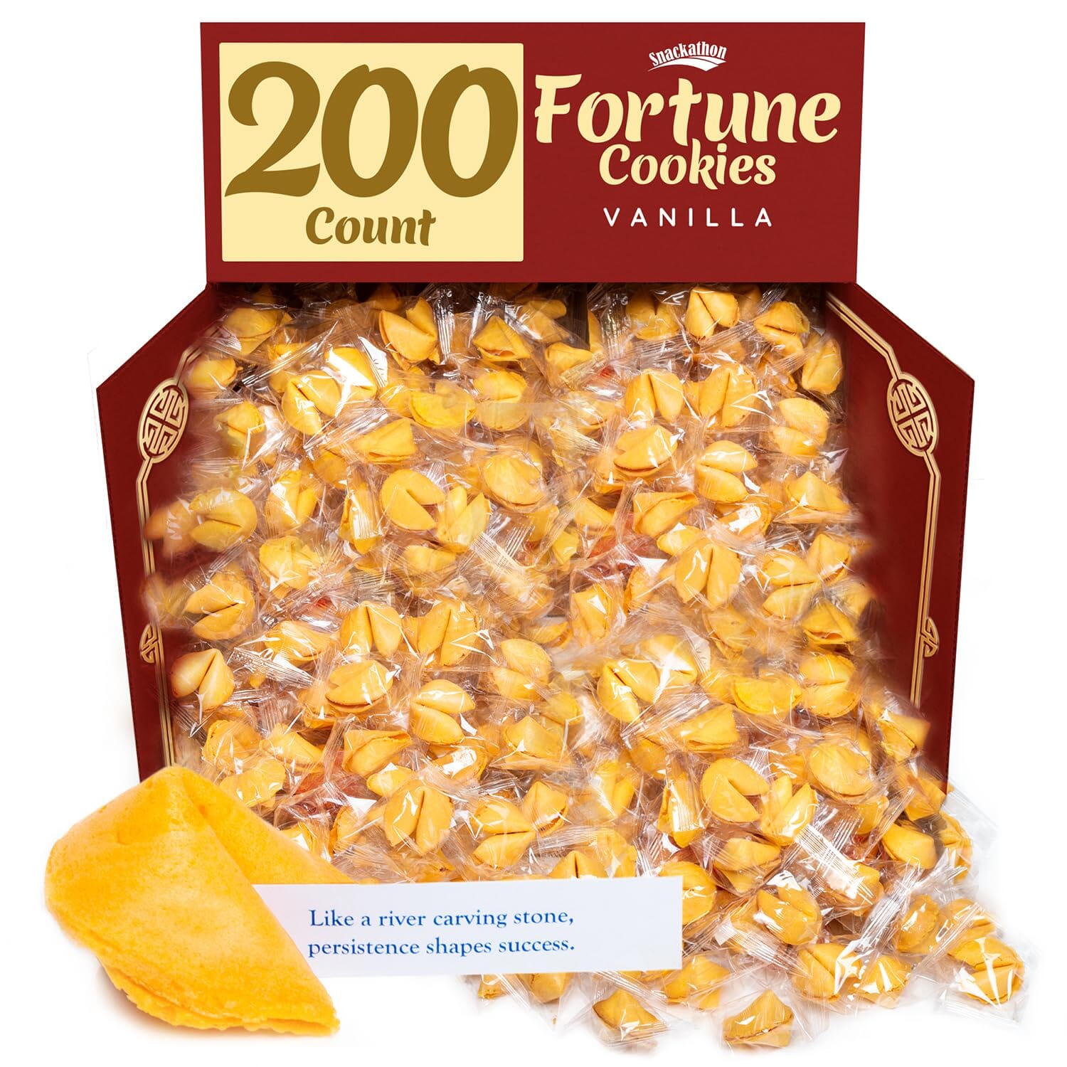 Snackathon Fortune Cookies, Individually Wrapped, Bulk Pack, Premium USA Made Snackathon Vanilla 200 Count