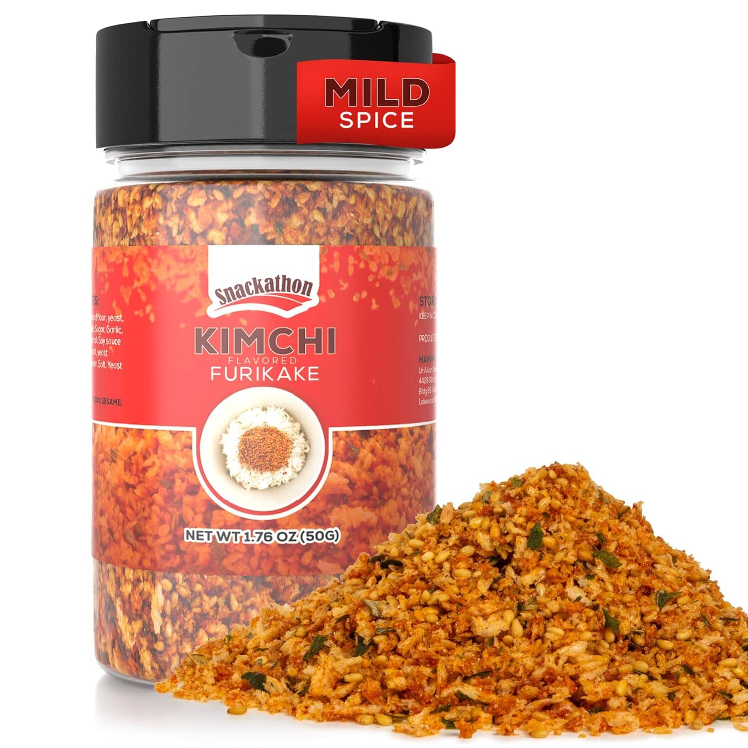 Snackathon Furikake Rice Seasoning, Kimchi Flavored, Japanese Spices Topper for Rice Ball 1.76 oz Jar (Pack of 1) Snackathon