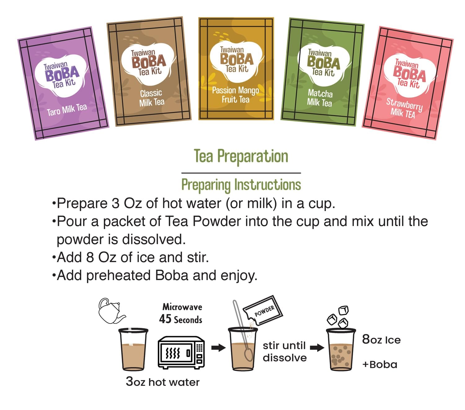 Snackathon Instant Bubble Pearl Variety Milk Fruity Tea Kit with Authentic Brown Sugar Caramel Tapioca, Ready in Under One Minute, Straws Included - Gift Box Snackathon