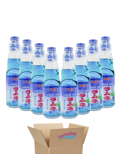 Snackathon Ramune Japanese Soda, Blueberry, 6.76 Fluid Ounce, Pack of 8, Glass Bottle Snackathon