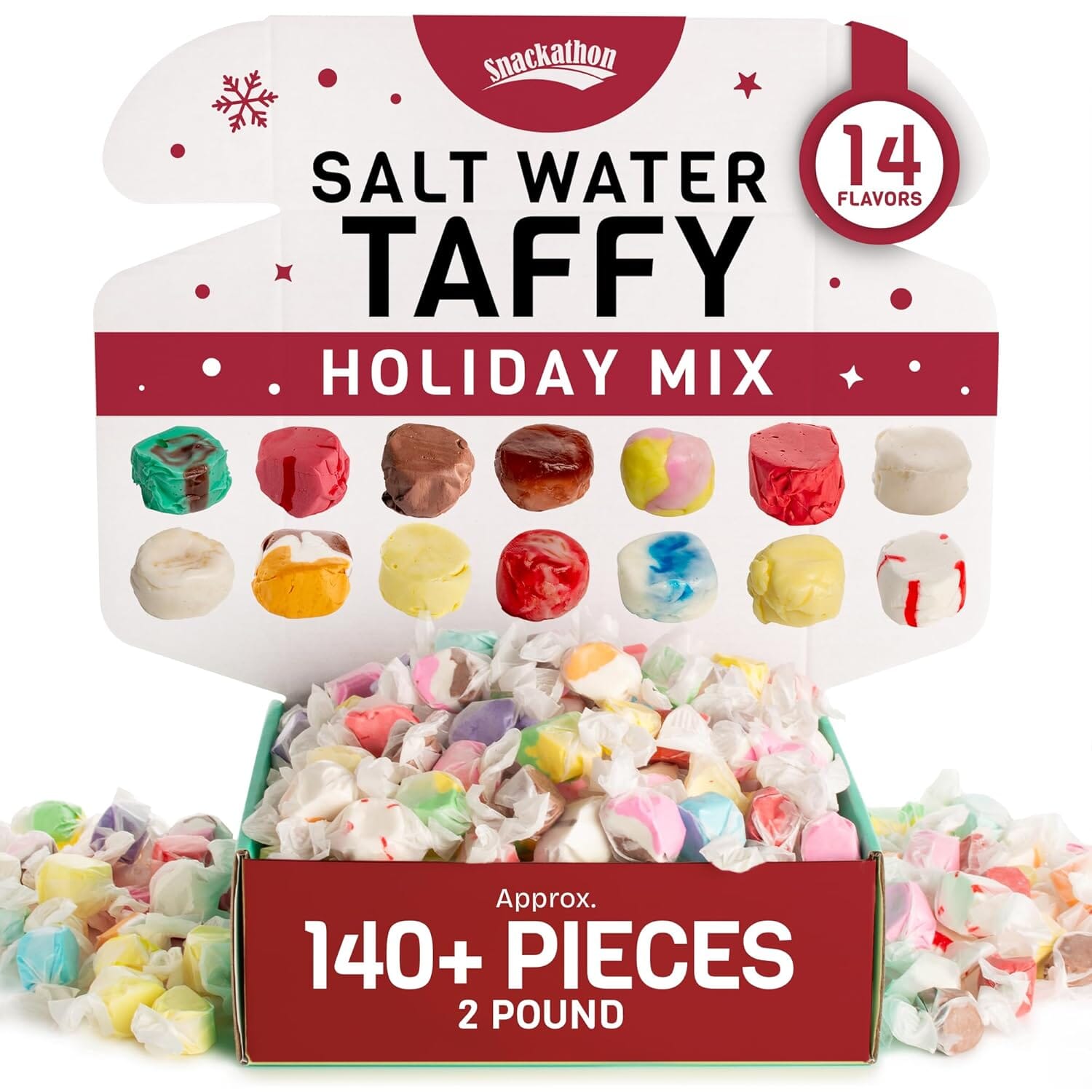 Snackathon Salt Water Taffy Assorted Mix β Holiday Edition, Individually Wrapped Pieces Snackathon 14-Flavor Variety