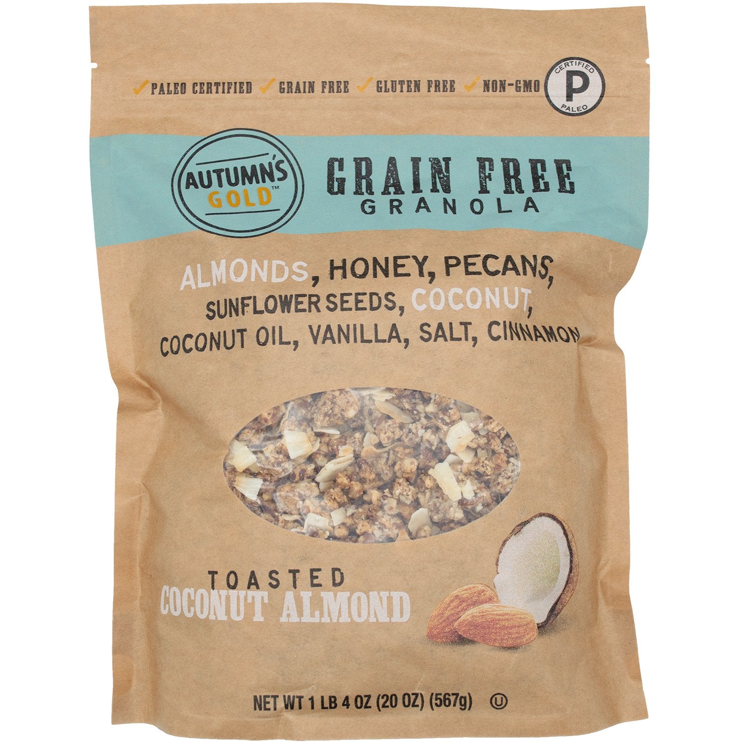 Autumn's Gold Grain Free Granola, Paleo Certified Autumn's Gold Toasted Coconut Almond 20 Ounce