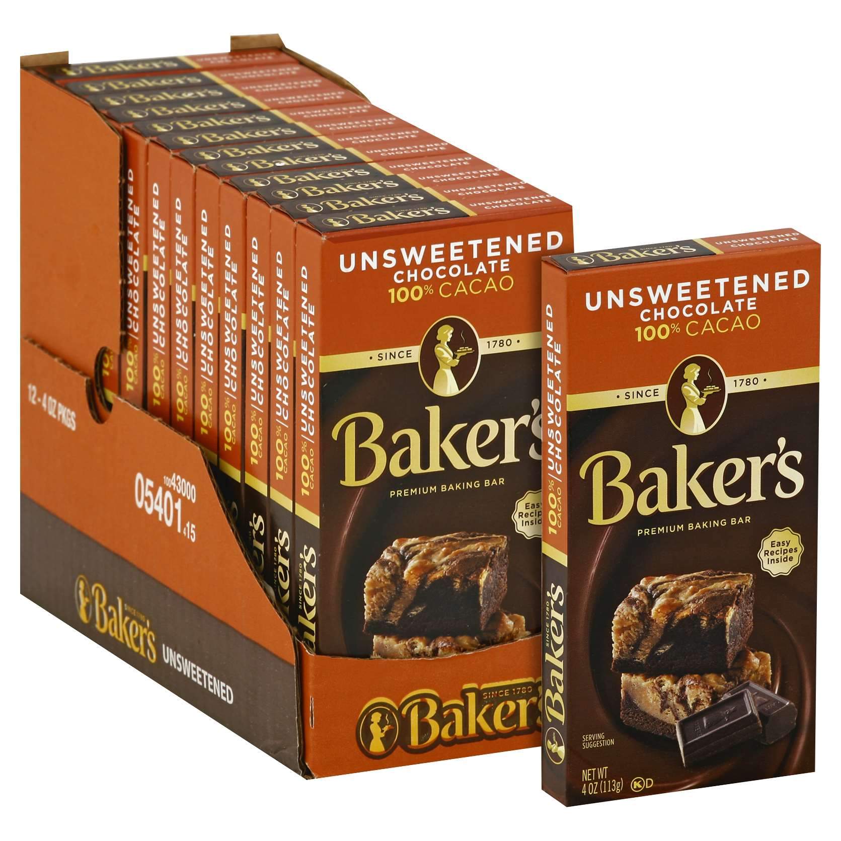 Baker's Chocolate Meltable Baker's Unsweetened 4 Oz-12 Count