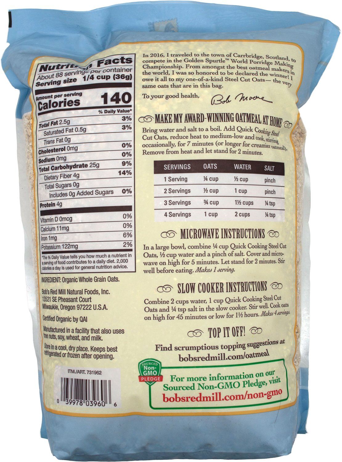 Bob's Red Mill Steel Cut Oats Bob's Red Mill