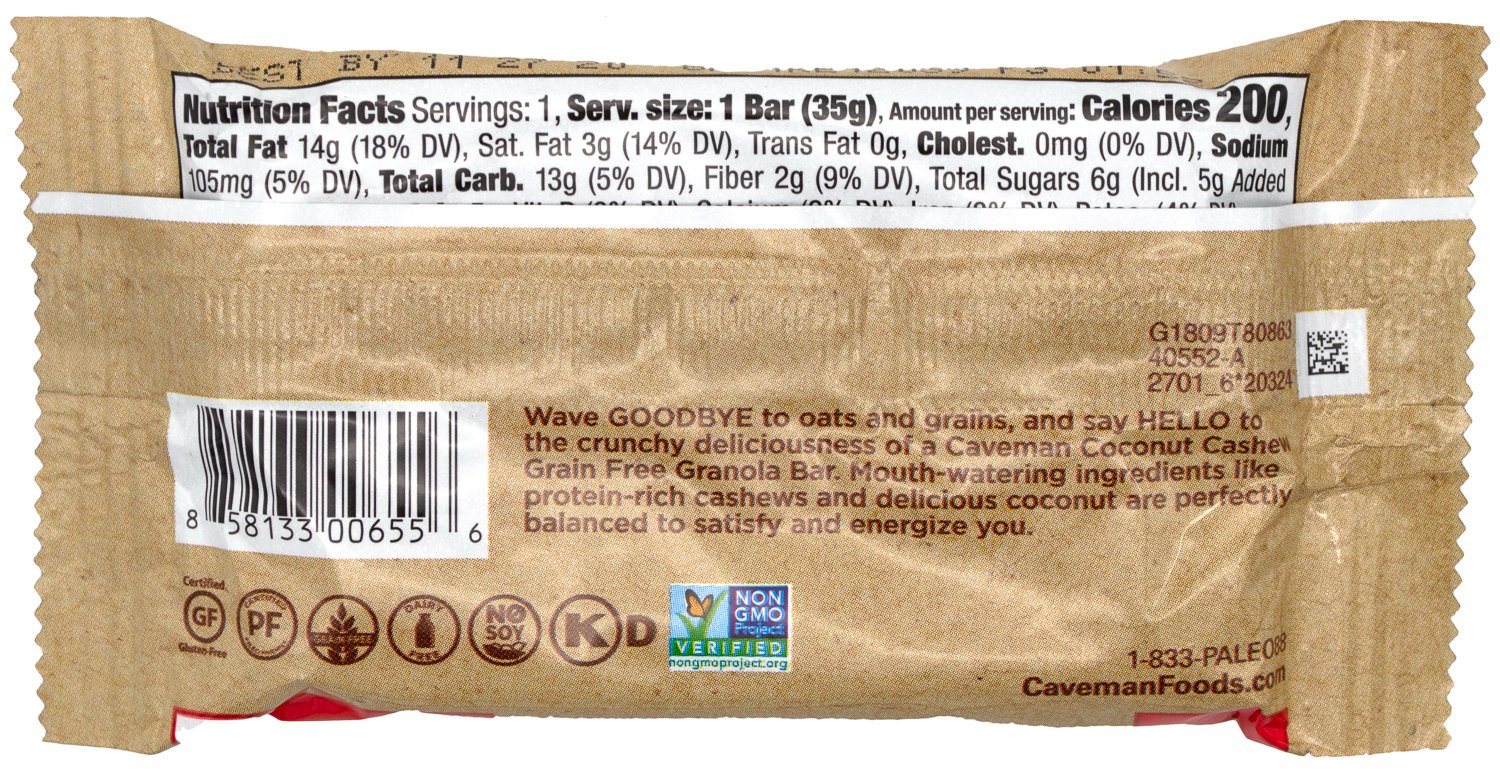 Caveman Foods Grain Free Granola Bar Caveman Foods