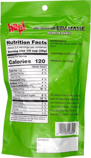Hapi Dry Roasted Edamame with Sea Salt, 3.53 Ounce Hapi