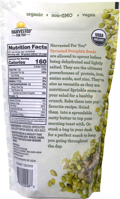 Harvested For You Sprouted Pumpkin Seeds, 22 Ounce Harvested For You