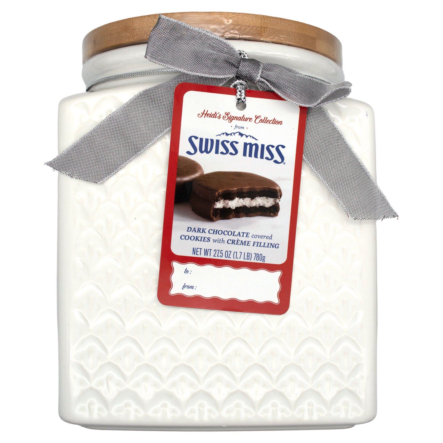 Heidi's Signature Collection, Dark Chocolate Covered Cookies With Creme Filling in Ceramic Jar Meltable Swiss Miss