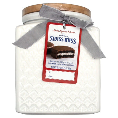Heidi's Signature Collection, Dark Chocolate Covered Cookies With Creme Filling in Ceramic Jar Meltable Swiss Miss