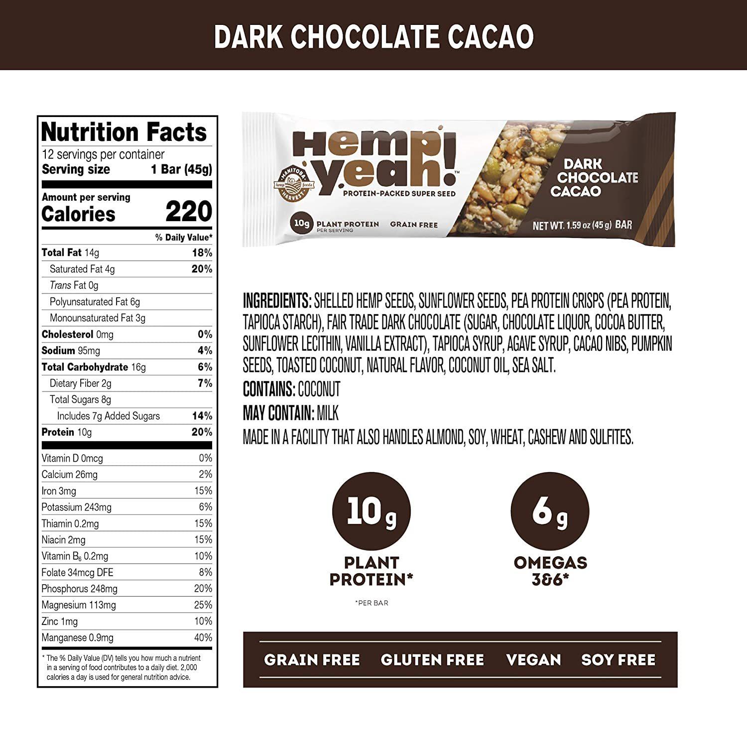 Hemp Yeah! Bars, Plant Protein, Grain Free, Gluten Free Hemp Yeah!