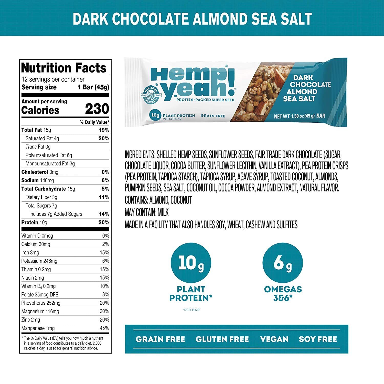 Hemp Yeah! Bars, Plant Protein, Grain Free, Gluten Free Hemp Yeah!