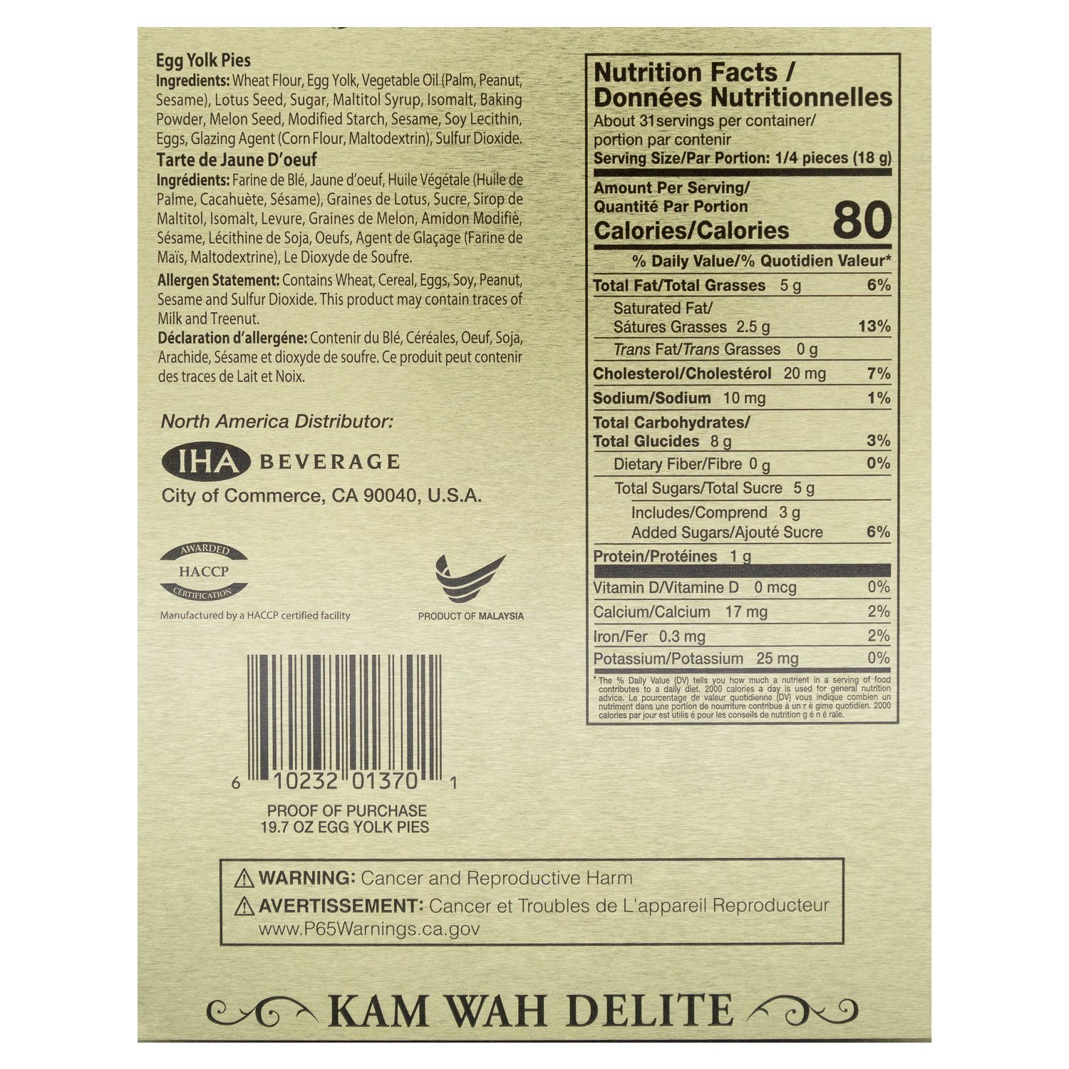 Kam Wah Egg York Pies - Banh Bia Kam Wah