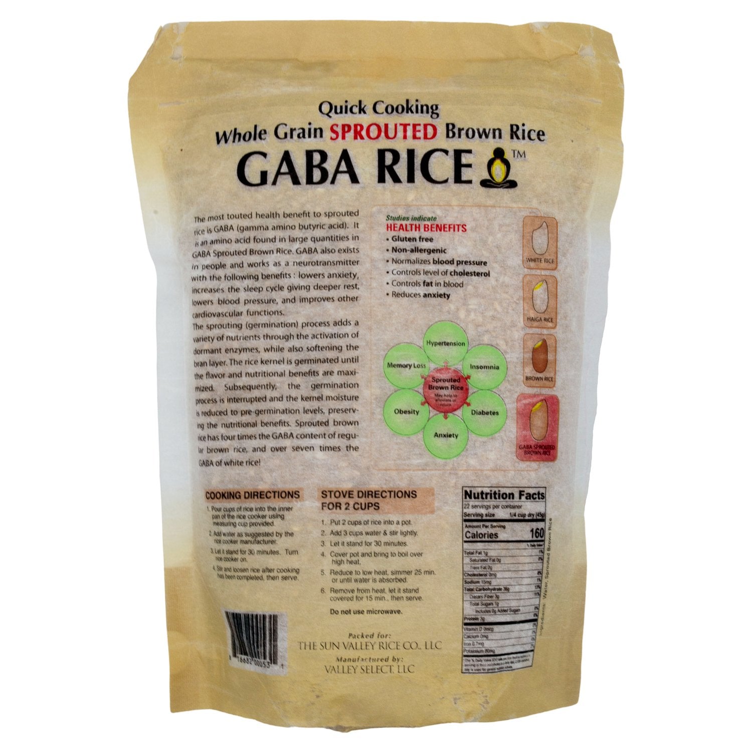 Koshihikari Whole Grain Sprouted Brown Gaba Rice Sun Valley Rice
