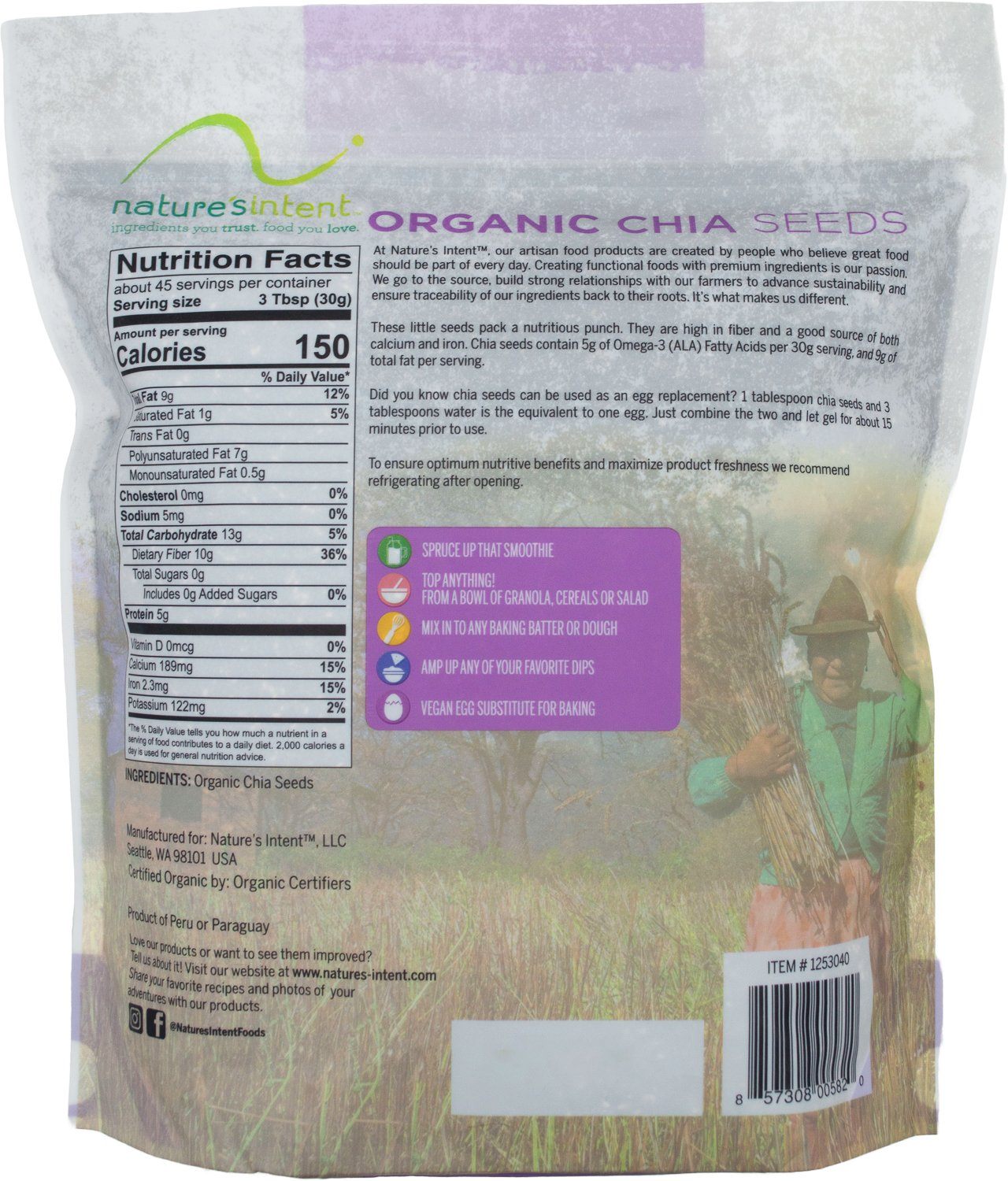 Nature's Intent Organic Chia Seeds, 48 Ounce Nature's Intent