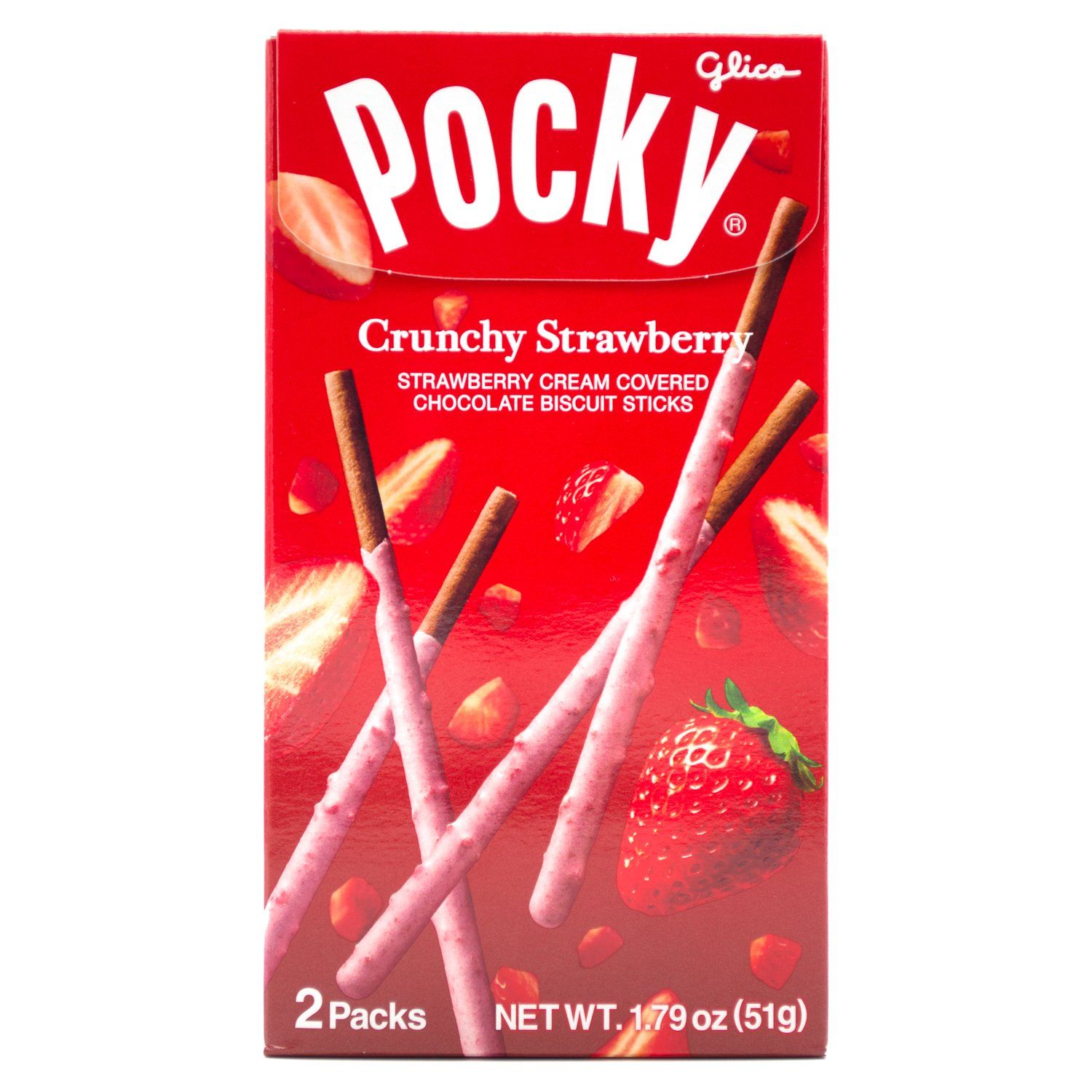 Pocky Cream Covered Biscuit Sticks Meltable Glico Crunchy Strawberry 1.79 Ounce