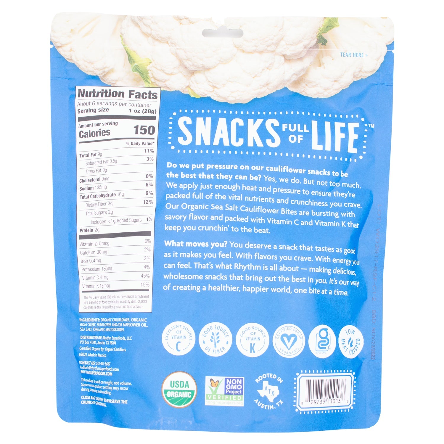 Rhythm Organic Cauliflower Bites Rhythm Superfoods