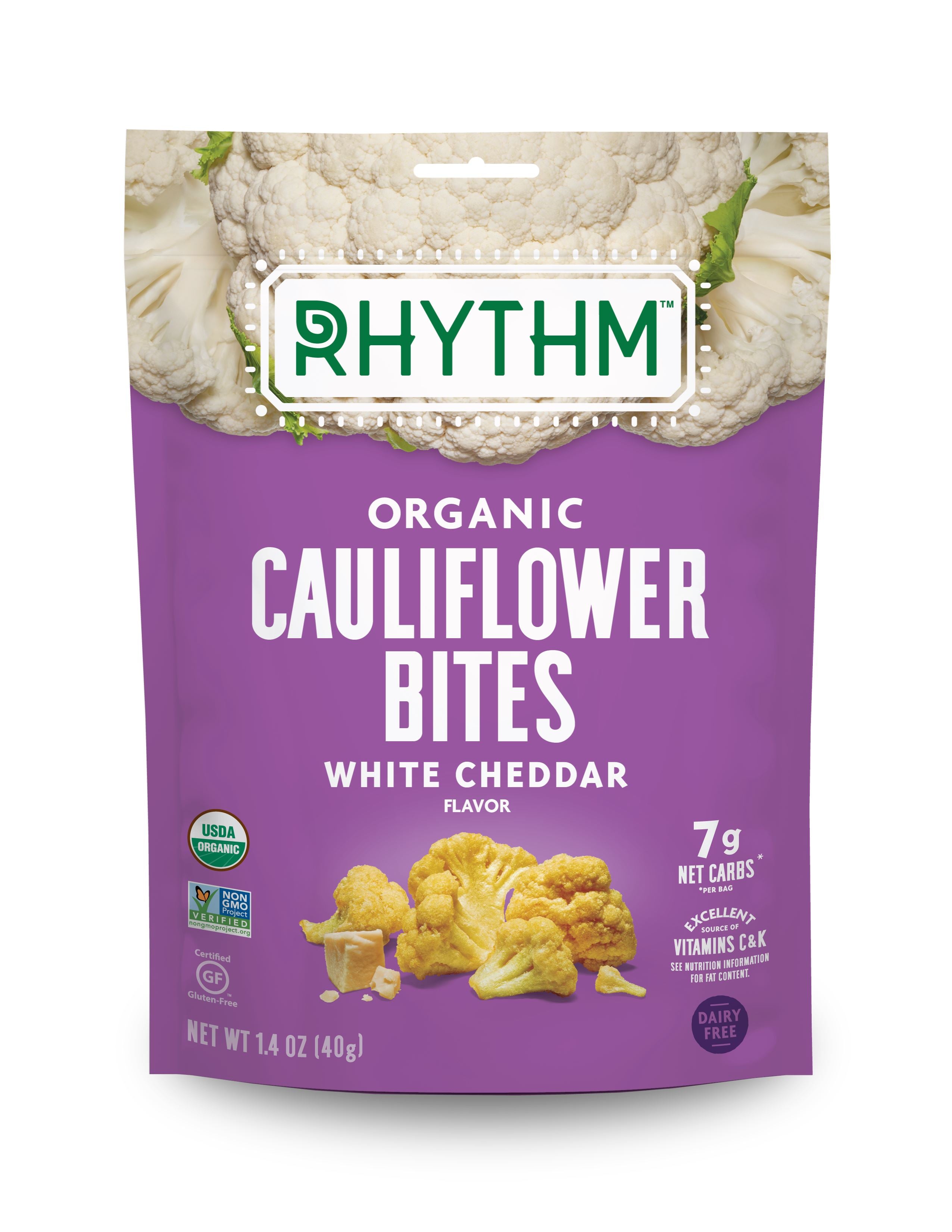 Rhythm Organic Cauliflower Bites Rhythm Superfoods White Cheddar 1.4 Ounce