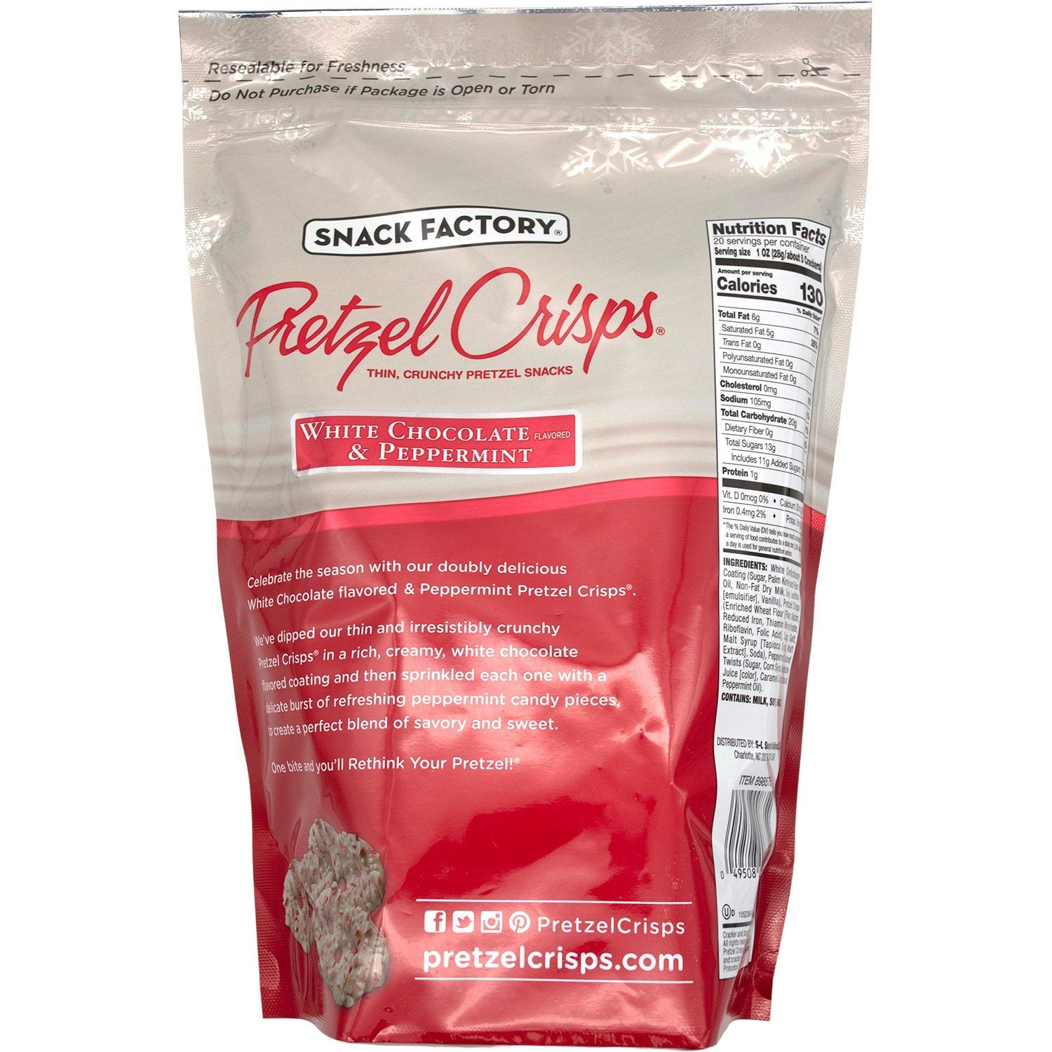 Snack Factory Pretzel Crisps White Chocolate & Peppermint Meltable Snack Factory