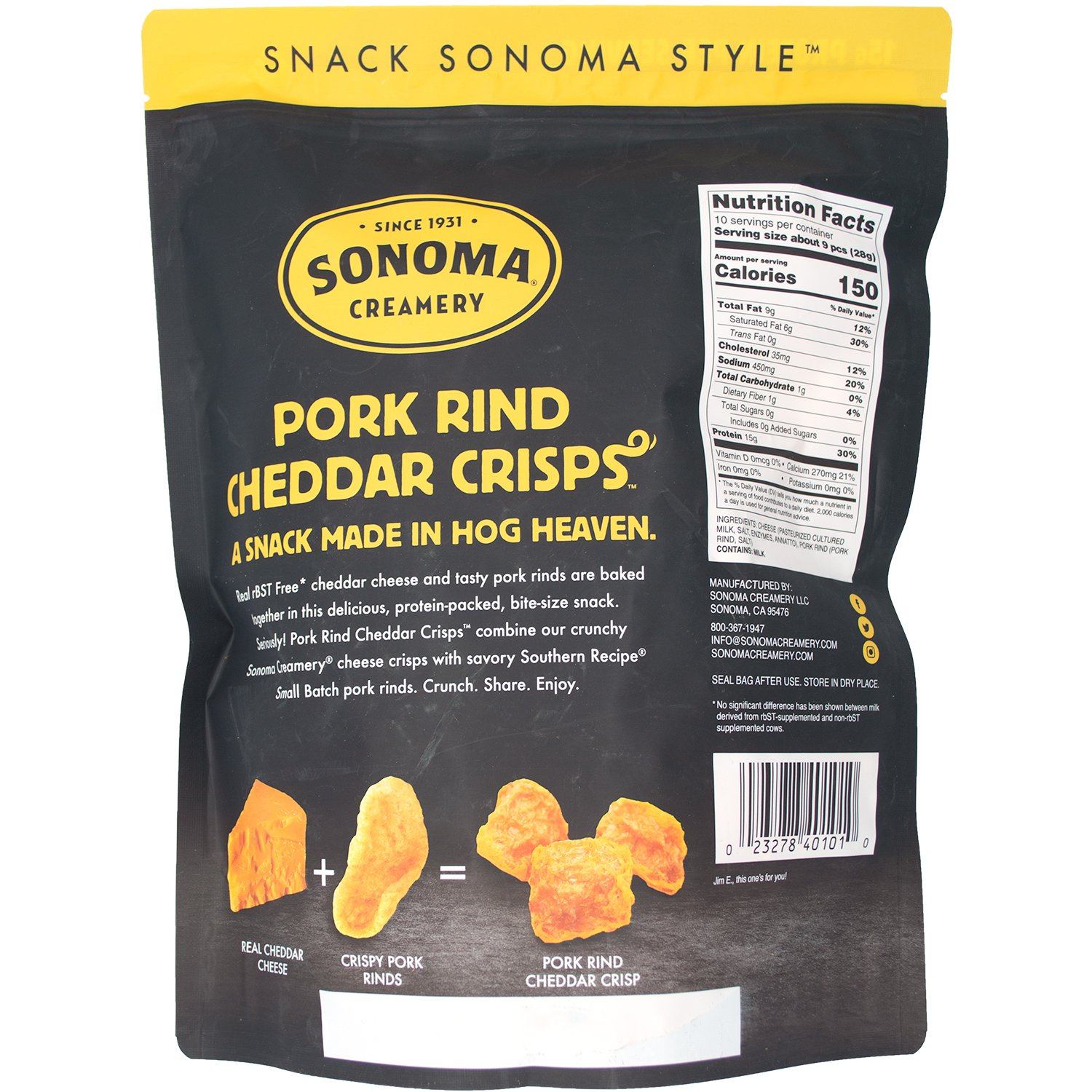 Sonoma Creamery Pork Rind Cheddar Crisps Sonoma Creamery