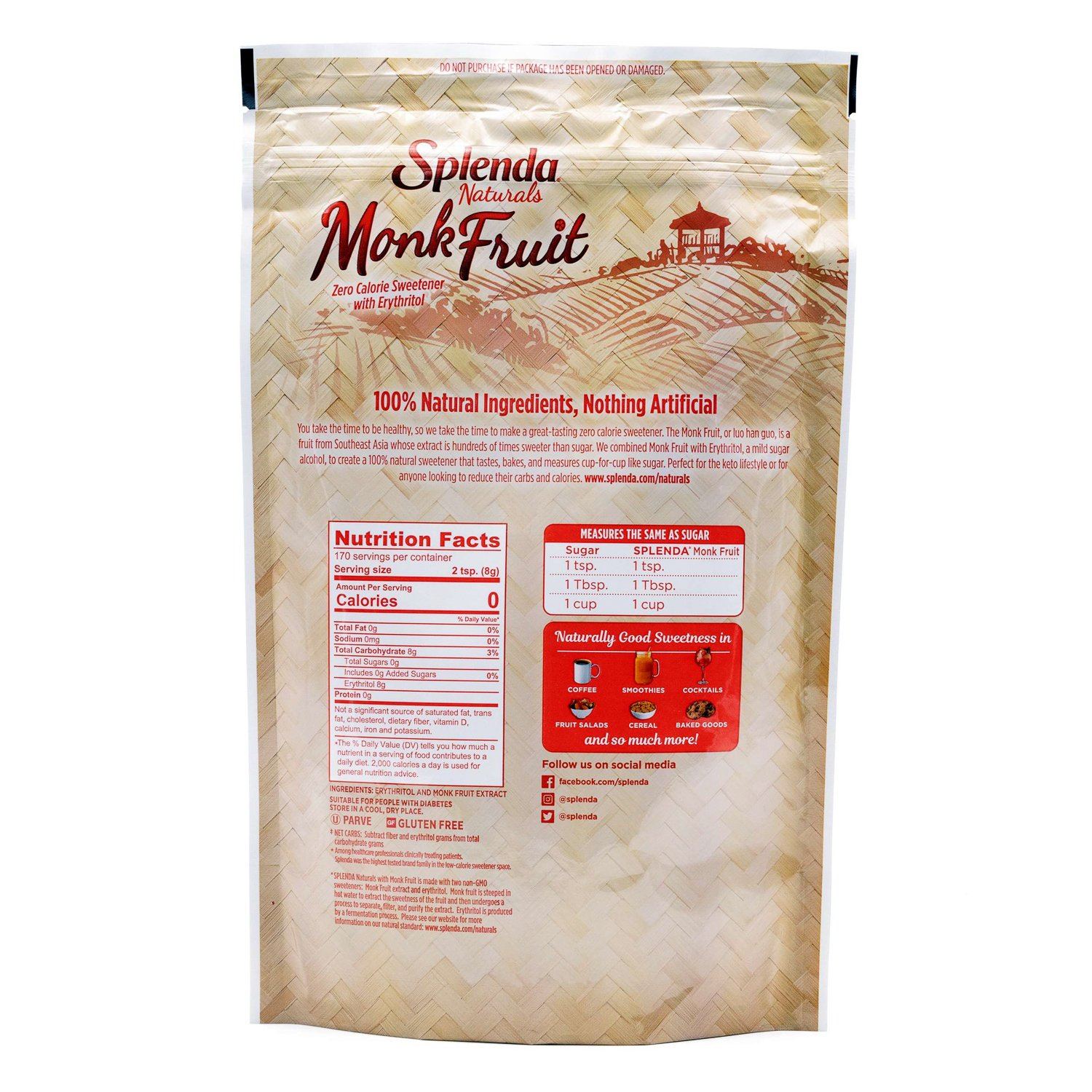 Splenda Naturals Monk Fruit Zero Calorie Sweetener Splenda