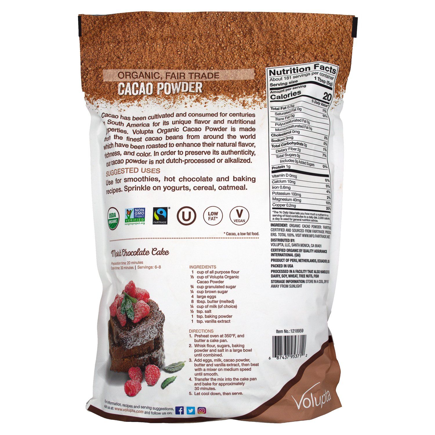 Volupta Organic, Fair Trade Cacao Powder Volupta