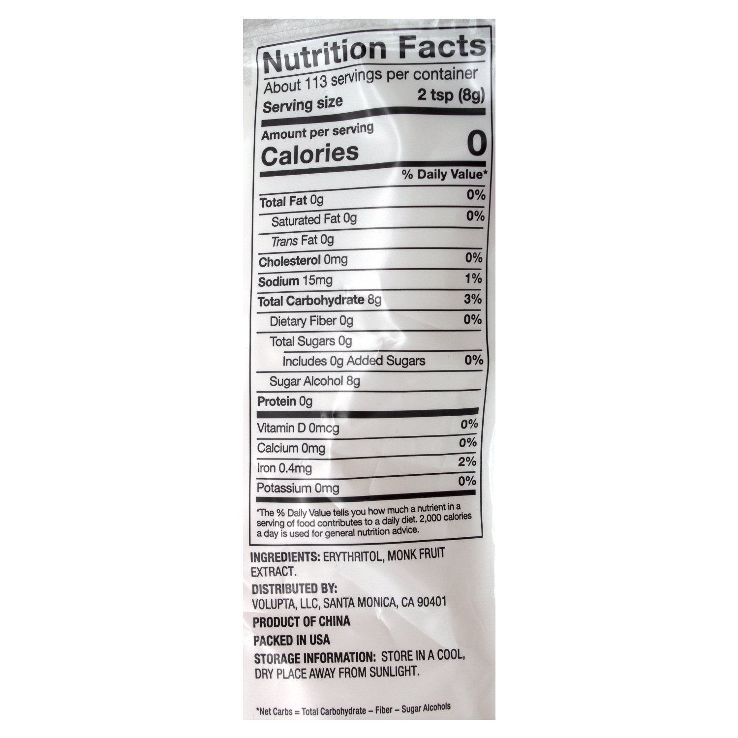 Volupta Zero Calorie Monk Fruit Sweetener with Erythritol Volupta