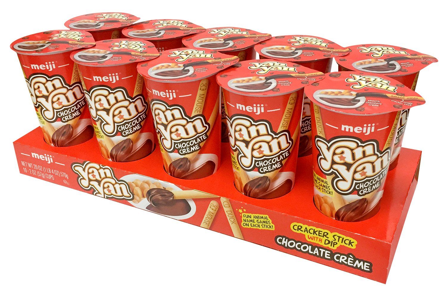 Yan Yan Cracker Stick with Dip Meiji Chocolate Crème 2 Oz-10 Count