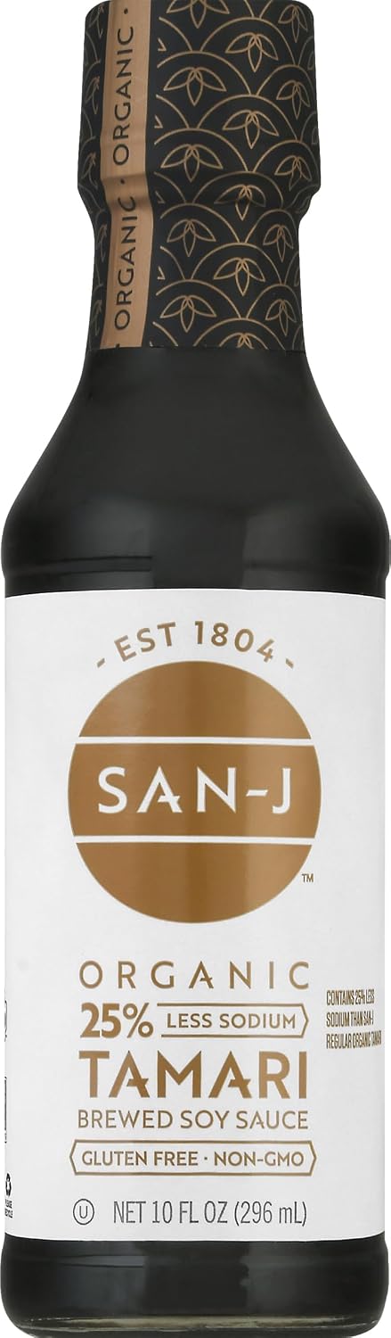 San-J Organic Tamari Soy Sauce Wheat Free Less Sodium 10 Ounce