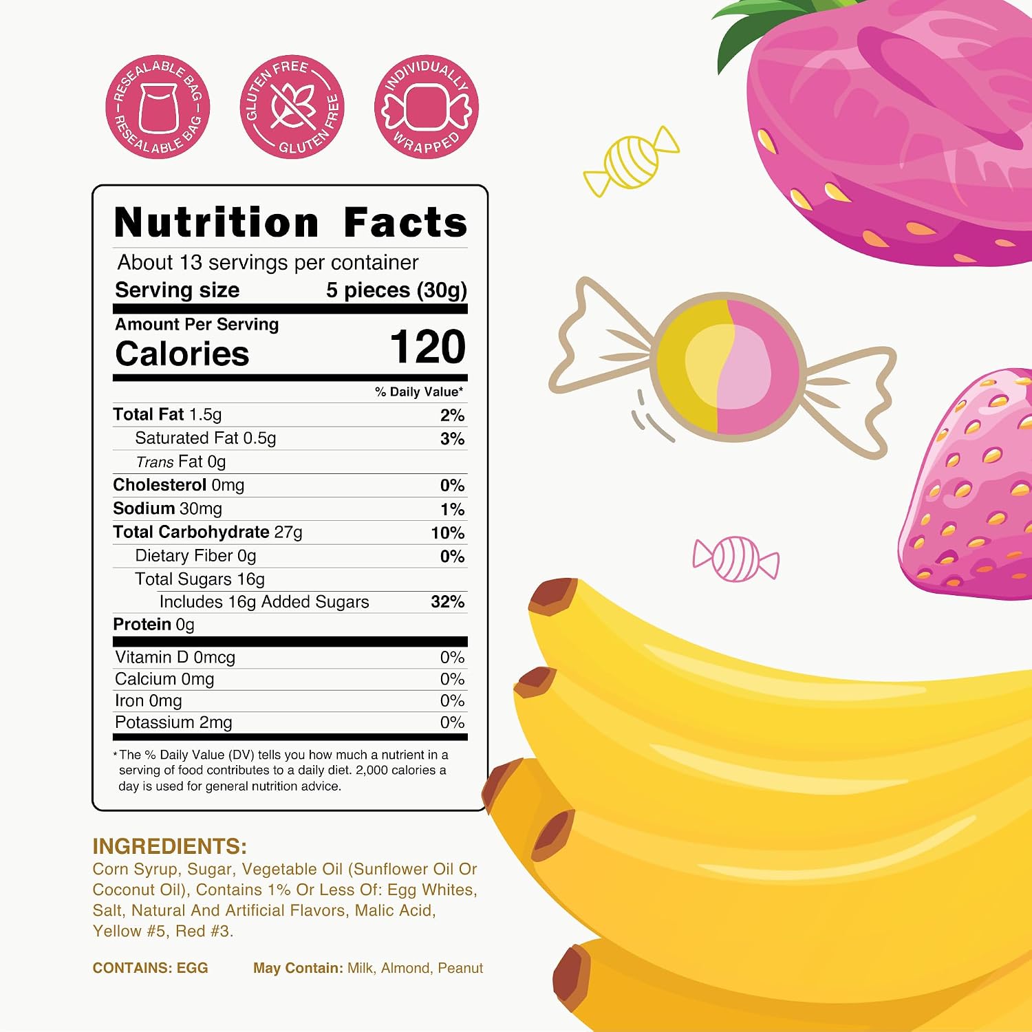 Snackathon Salt Water Taffy Single Flavor, Strawberry Banana, 15 Ounce