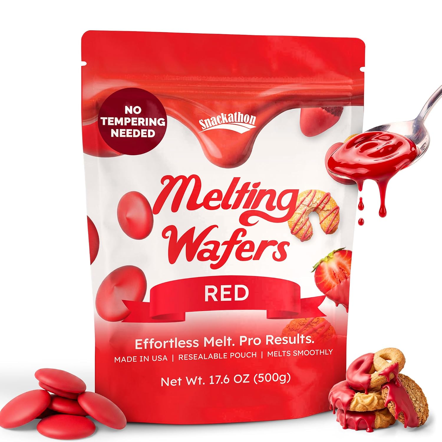 Snackathon Red Melting Wafers, Red Compound Chocolate Candy Melts for Desserts