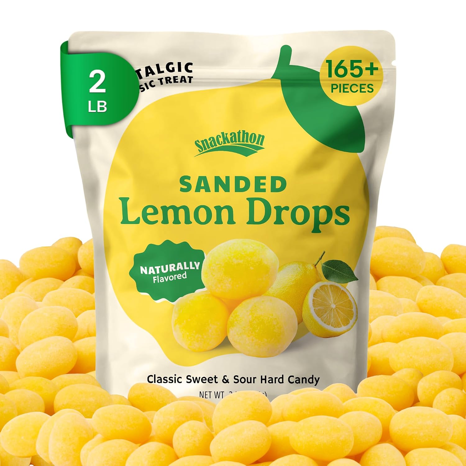 Snackathon Sanded Lemon Drops Hard Candy, Naturally Flavored