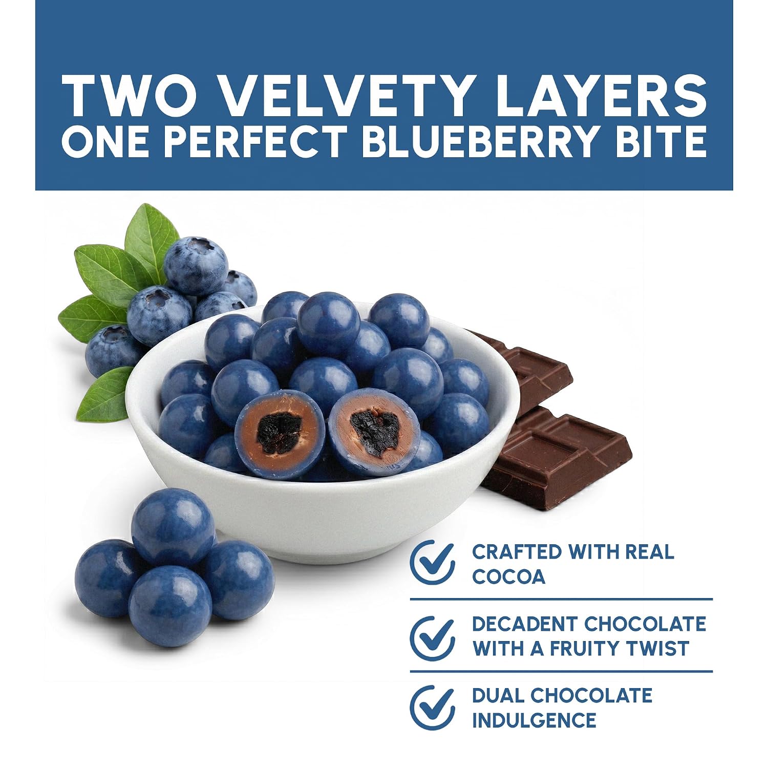 Snackathon Double Chocolate Covered Blueberries, Creamy & Fruity Gourmet Chocolate Candy